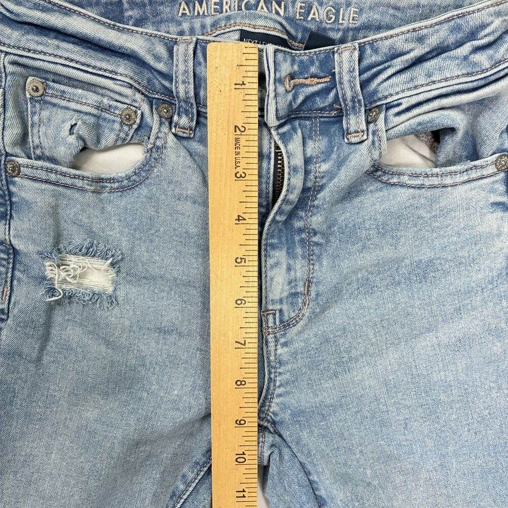 American Eagle Blue Jeans Super High Rise Flare Stretch Sz 2 Short Hippie Grunge - Picture 9 of 12